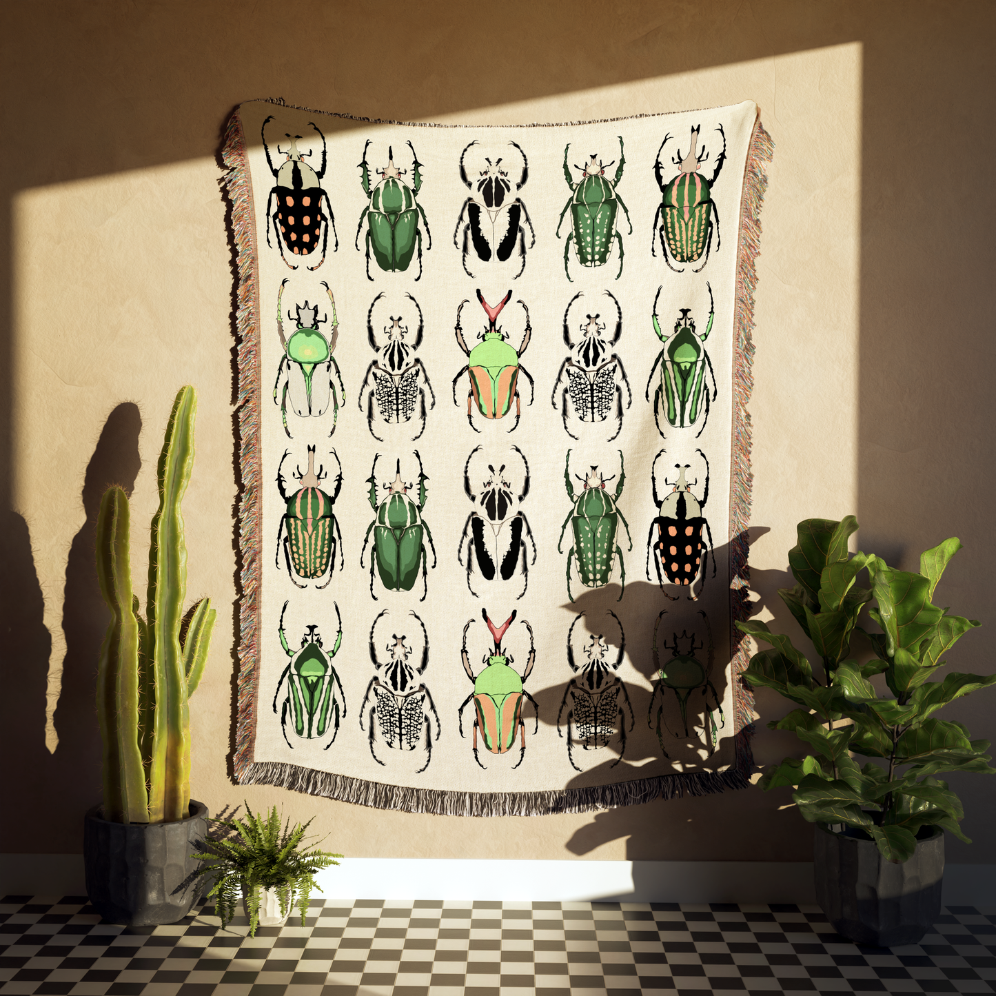Green Beetle Woven Blanket