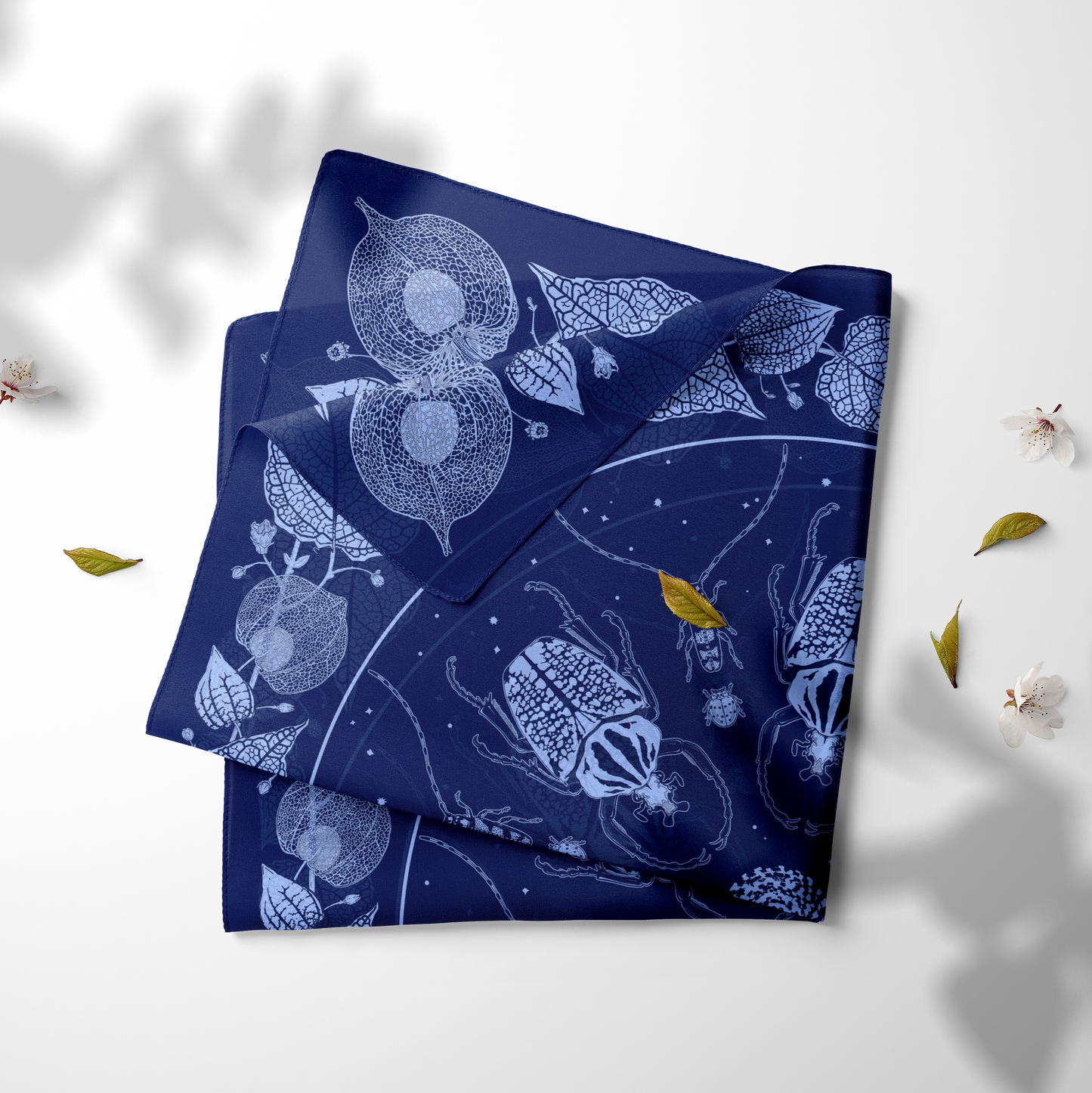 Indigo Goliath & Lantern Vine Silk Scarf