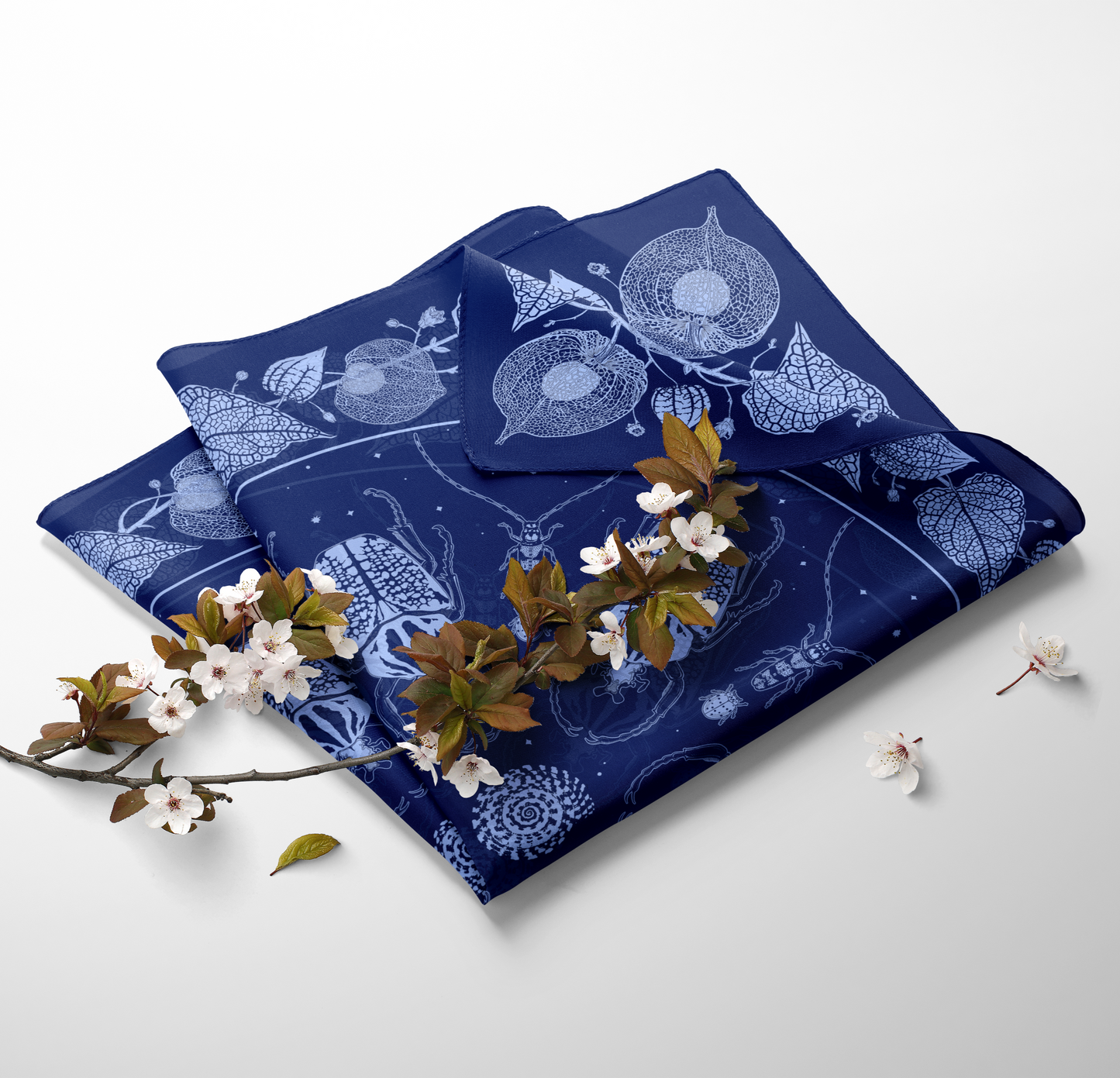 Indigo Goliath & Lantern Vine Silk Scarf